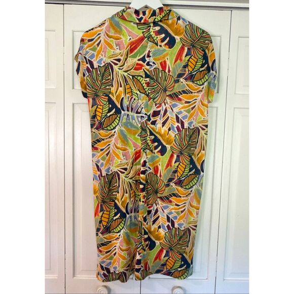 C&C linen tropical collared midi dress M - Picture 9 of 10